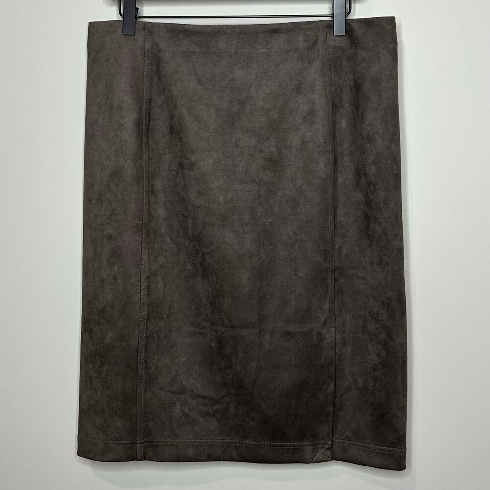 Premise Brown Faux Suede Leather Pencil Skirt Size L NWOT Vegan 23.75" Long